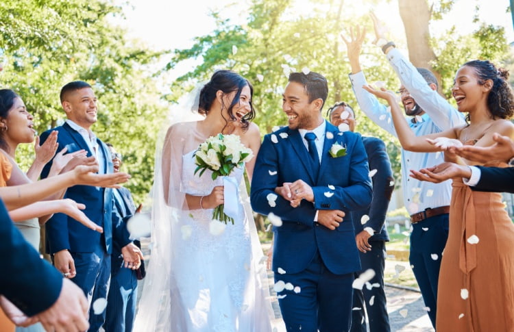 a bride and groom at their wedding